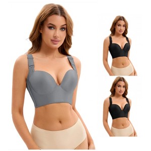 INSPIRE CHIC 3 Pcs Women's Wirefree Convertible Tummy Control 6 Hooks Push Up Bras - 1 of 4