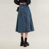 Anna-Kaci Women's High Waist Panel Seam A-Line Denim Midi Skirt with Flared Silhouette - 4 of 4