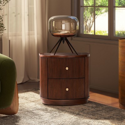 VYNXARIA 24" 2-Drawer Storage Side Table, Dark Walnut Beech Wood