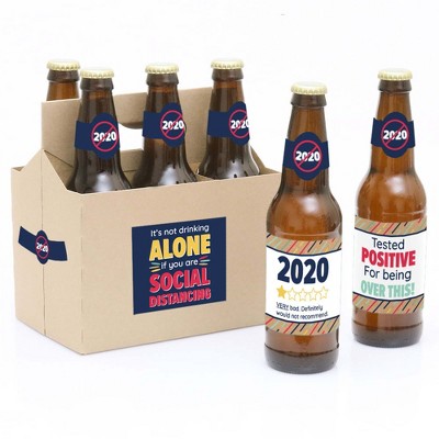 Big Dot of Happiness It's Not Drinking Alone If You Are Social Distancing - Funny Quarantine Decorations - 6 Beer Bottle Label Stickers & 1 Carrier