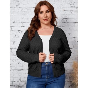 Plus Size Women's Knitted Cardigan Sweater Jacket Fashion Solid Color Hollow Out Thin Basic Coa - 1 of 4