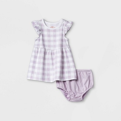 Baby Girls' Gingham Ruffle Sleeve Dress with Panty - Cat & Jack™ Light Purple Newborn