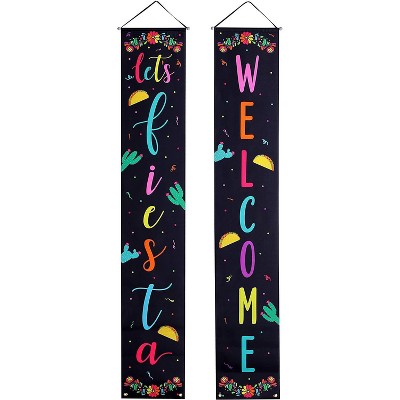 Blue Panda Black "Let's Fiesta" & "Welcome" Banners 12 x 72 in Mexican Cinco de Mayo Party Decorations