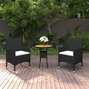 vidaXL 3 Piece Patio Dining Set Poly Rattan Black - 1 of 4