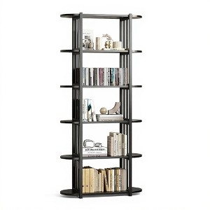 GustoWave 6 Tier Industrial Bookshelf, 71 Inch Tall Narrow Wooden Bookcase with Iron Frames, Compact Open Display Shelving Unit, Apartments - 1 of 4