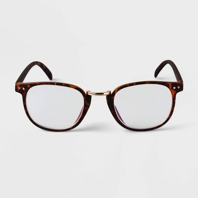 Men's Tortoise Print Round Metal Nose Bridge Blue Light Filtering Glasses - Goodfellow & Co™ Brown