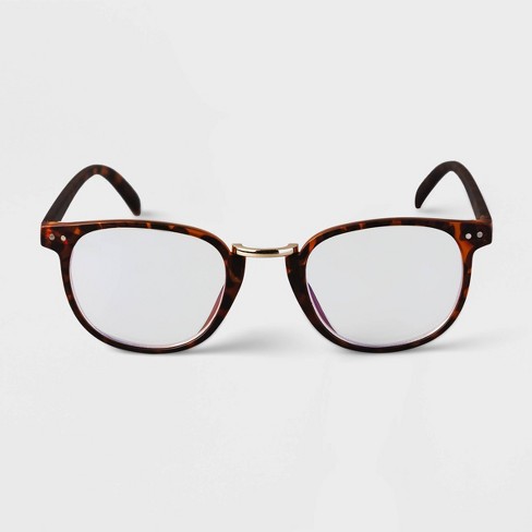 Men's Tortoise Print Round Metal Nose Bridge Blue Light Filtering Glasses -  Goodfellow & Co™ Brown