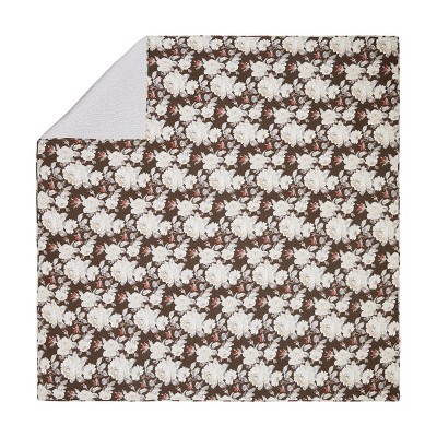 King Size Brown Cotton Floral Quilt Set with Shams