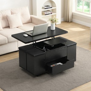 Modern Lift-Top Coffee Table with Storage and Stools, Multifunctional Mobile Center Table for Small Living Rooms or Apartments - Panipeachy - 1 of 4