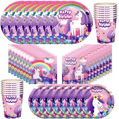 Treasures Gifted Unicorn Birthday Party Supplies Tableware Classic Set for 16 Guests