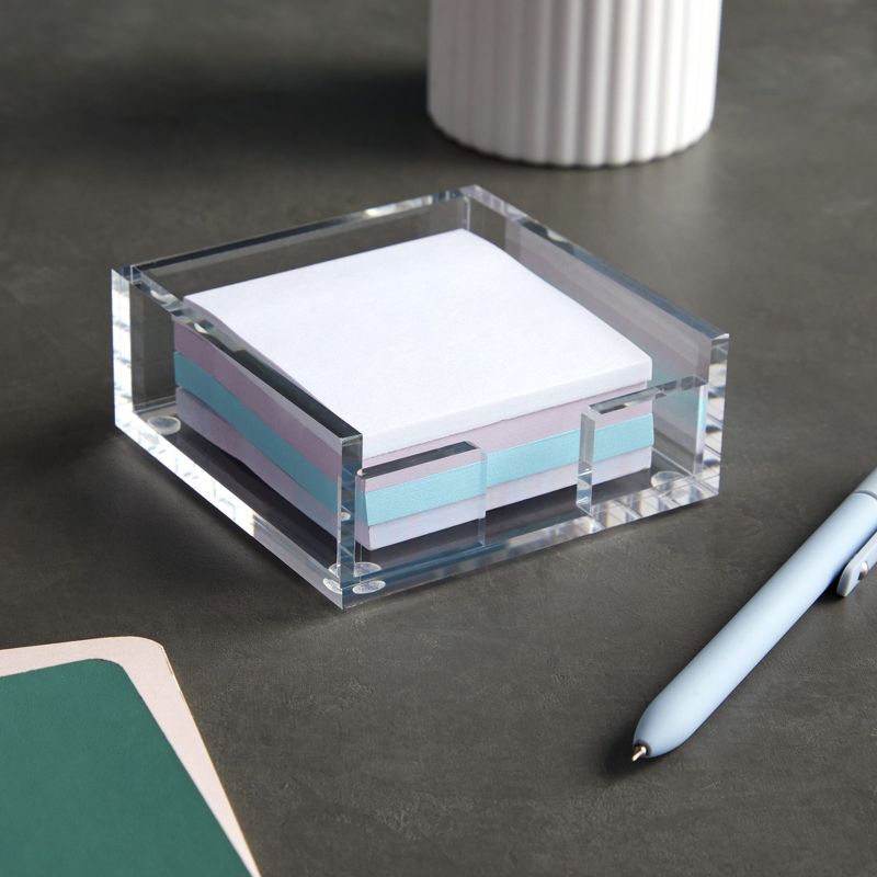 Juvale 4x4-inch Acrylic Sticky Note Dispenser and Organizer for Desk - Accessories Holder for Office Supplies (Clear), 2 of 9
