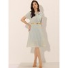 INSPIRE CHIC Women's Peter Pan Collar Tie Neck Short Sleeve A-Line Elegant Belted Floral Dress - 3 of 4