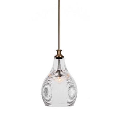 Toltec Lighting Carina 1 - Light Pendant in  New Aged Brass with 12.25" Clear Ribbed Shade