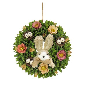 13" Woodcut Floral Hanging Wreath with Bunny - National Tree Company - 1 of 4