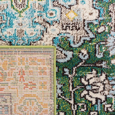 Green and Turquoise Hand-Knotted Synthetic Runner Rug