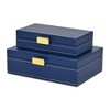 Cheung's Lithos Vintage Rectangular Style Set of 2 Boxes with Stitched Accents & Gold Handles - Blue - 4 of 4