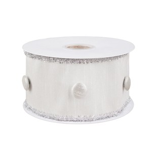3" Dupioni Button Ribbon White - National Tree Company - 1 of 4