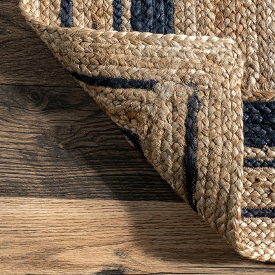 Handmade Natural Jute Area Rug with Navy Border