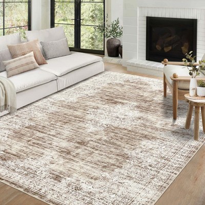 Washable Vintage Printed Rug Non Slip Low Pile Rug Soft Throw Floor Cover Foldable Indoor Carpet for Living Room Bedroom Playroom Nursery