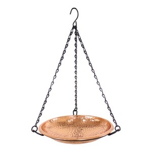 Sunnydaze Outdoor Hand-Hammered Hanging Bird Bath or Bird Feeder with Detachable Bowl and Hanging Chain - Copper - 17.5" - 1 of 4