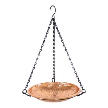 Sunnydaze Outdoor Hand-Hammered Hanging Bird Bath or Bird Feeder with Detachable Bowl and Hanging Chain - Copper - 17.5"