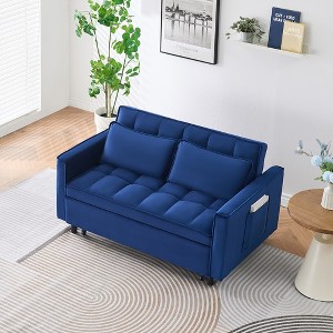 Racxily Modern Velvet Sofa, Sofa Bed, Small Loveseat Sofa with Back, with Pillow, Pockets, Living Room Furniture, 3 in 1 Convertible Sleep Sofa Bed - 1 of 4