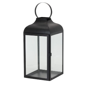 HomeRoots Set of Two Black Distressed Iron Floor Lantern Candle Holders - 1 of 4