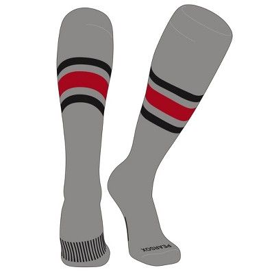 PEAR SOX Striped OTC Baseball, Softball, Football Socks (B) Silver, Black, Red