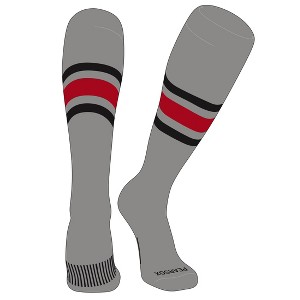 PEAR SOX Striped OTC Baseball, Softball, Football Socks (B) Silver, Black, Red - 1 of 3