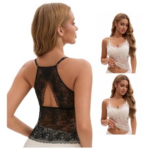 INSPIRE CHIC Women's 3 Pack Lace Mesh Adjustable Spaghetti Strap Fixed Cup Breathable Camisoles - 1 of 4