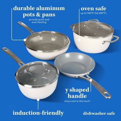 10-Piece Linen White Nonstick Aluminum Cookware Set with Glass Lids