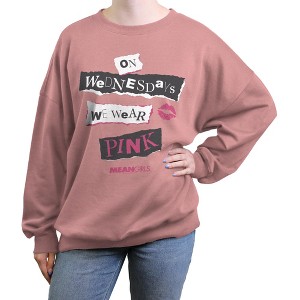 Junior's Women Mean Girls On Wednesdays We Wear Pink Burn Book Pink Sweatshirt - 1 of 2