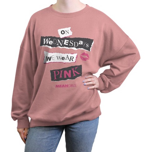 Junior s Women Mean Girls On Wednesdays We Wear Pink Burn Book Pink Sweatshirt Desert Pink X Large