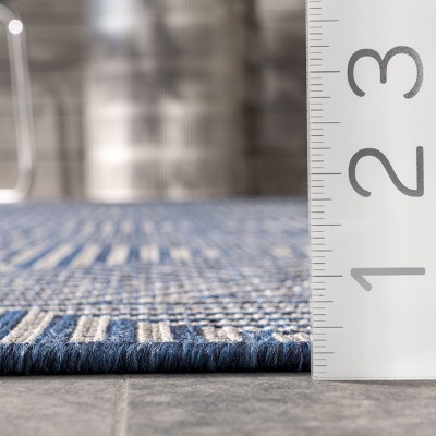 Reversible Abstract Blue Synthetic 4' x 6' Indoor/Outdoor Rug