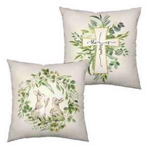 He is Risen Easter Cross Throw Pillow Covers 18x18 Set of 2 Easter Bunny Rabbit Pillow Case - 1 of 3