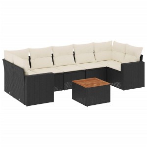 vidaXL 8 Piece Patio Sofa Set with Cushions Black Poly Rattan - Black and Cream - 1 of 4