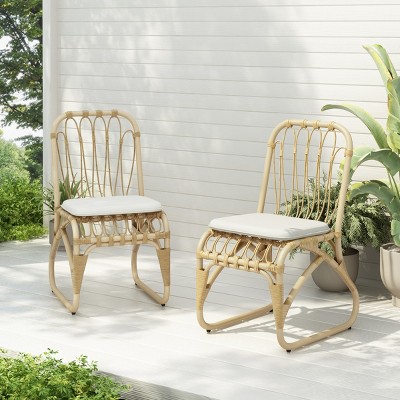 PE Wicker Patio Accent Chair Set Of 2,Modern Armless Chair With Washable Cushion And Petal-shaped Back,Outdoor Furniture -Maison Boucle