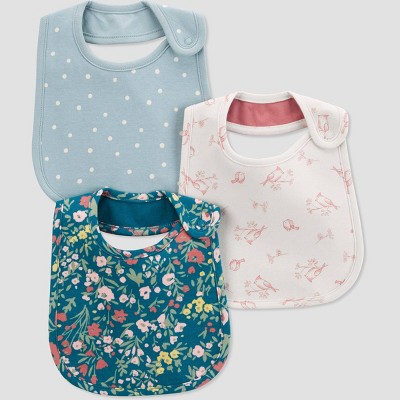 Image of Carter's Just One You®️ Baby Girls' 3pk Floral Bib - Turquoise Blue