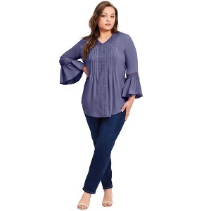 Avenue Women's Plus Size Lace Trim Tunic - 1 of 4