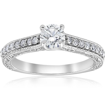 Pompeii3 3/4 ct Vintage Diamond Engagement Hand Etched Ring 14K White Gold