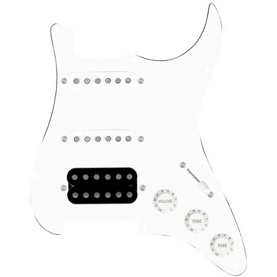 920d Custom HSS Loaded Pickguard for Strat With Uncovered Smoothie Humbucker, White Texas Vintage Pickups, White Knobs White
