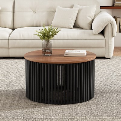 VYNXARIA Acaia solid wood coffee table,Natural&Black