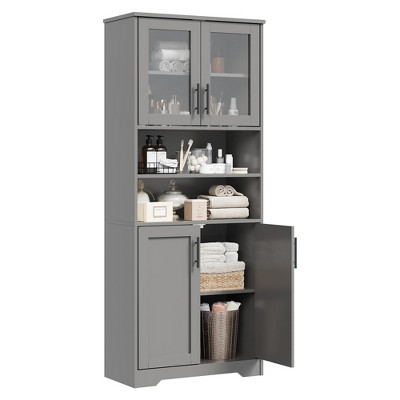 Tall Bathroom Cabinet, Freestanding Bathroom Storage Cabinet with Glass Doors and Adjustable Shelves