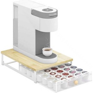 Rustic Brown Coffee Pod Holder with Sliding Drawer, 35-Capacity for K-Cup & Vertuo Capsules - 1 of 4