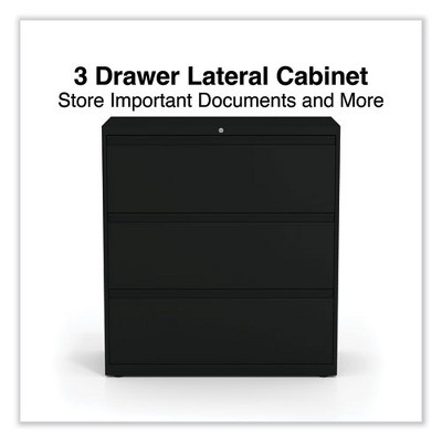Black Steel 3-Drawer Lockable Lateral File Cabinet