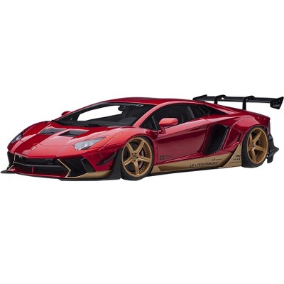 Lamborghini Aventador Liberty Walk LB-Works Hyper Red Metallic with Gold Accents Limited Edition 1/18 Model Car by Autoart