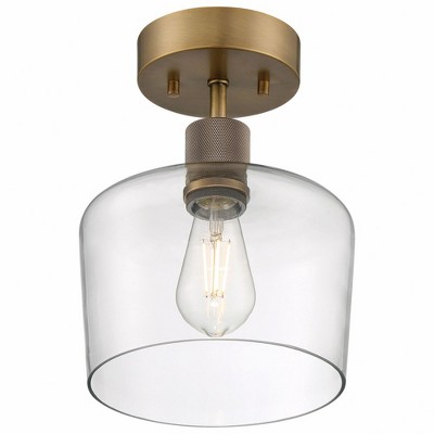 Antique Brushed Brass LED Semi-Flush Mount with Clear Glass Globe