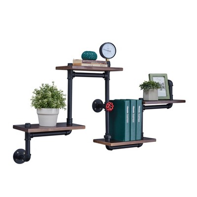 44.5" x 27.6" Tiered Horizontal Industrial Pipe Wall Shelf Brown/Black - Danya B.