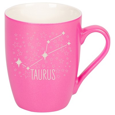 100 North Zodiac 10 Ounce Pink Metallic Finish, Comfortably Fits Your Hands, New Bone China Coffee Tea Cup Mug, Taurus