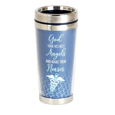 Dicksons God Angels Nurses Blue 16 ounce Stainless Steel Travel Tumbler